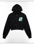 ラインストーンプリントクロップドジップフーディー - BLK