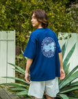 サークルデニム貼り付けTシャツ - NVY
