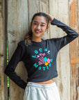ラメプリントフライスミニ長袖Tシャツ - BLK