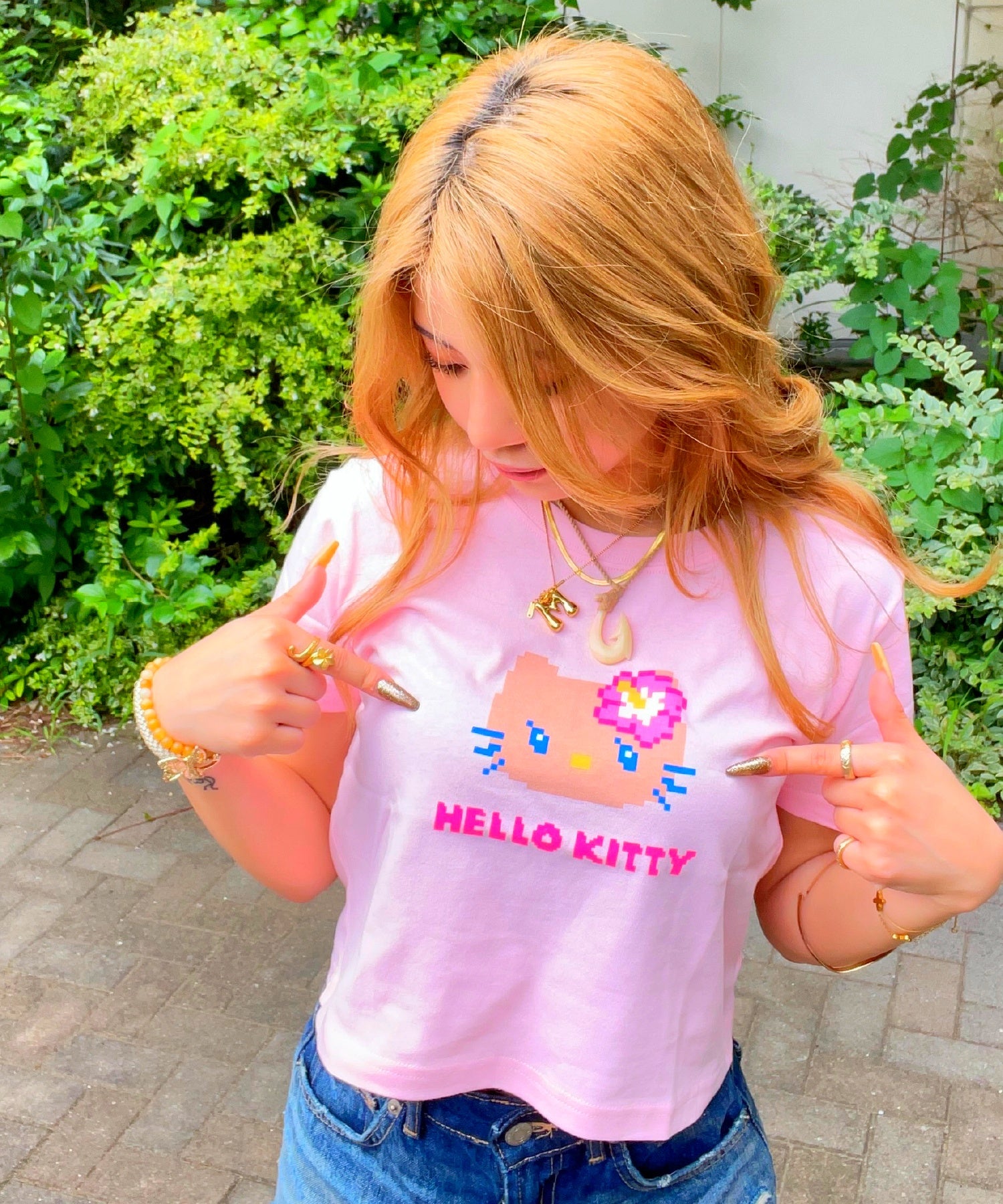 KITTY クロップドTシャツ 日焼けドット-フェイス - PK – ローカル