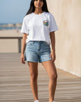 バス柄サガラ刺繍Tシャツ - WHT