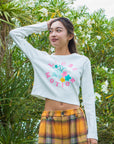 ラメプリントフライスミニ長袖Tシャツ - WHT