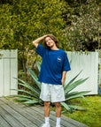 サークルデニム貼り付けTシャツ - NVY