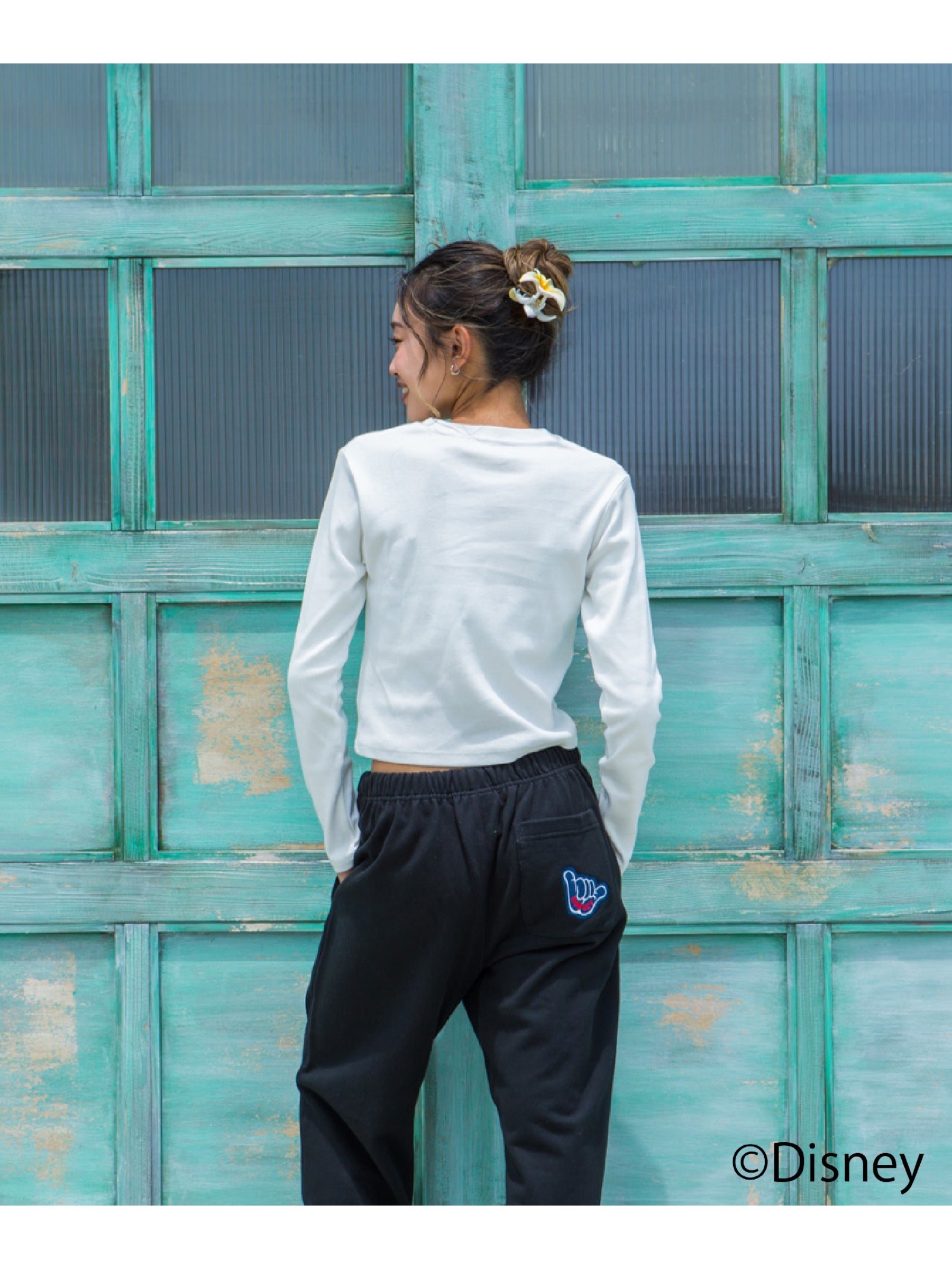 スティッチハイビスカスミニ長袖Tシャツ - WHT