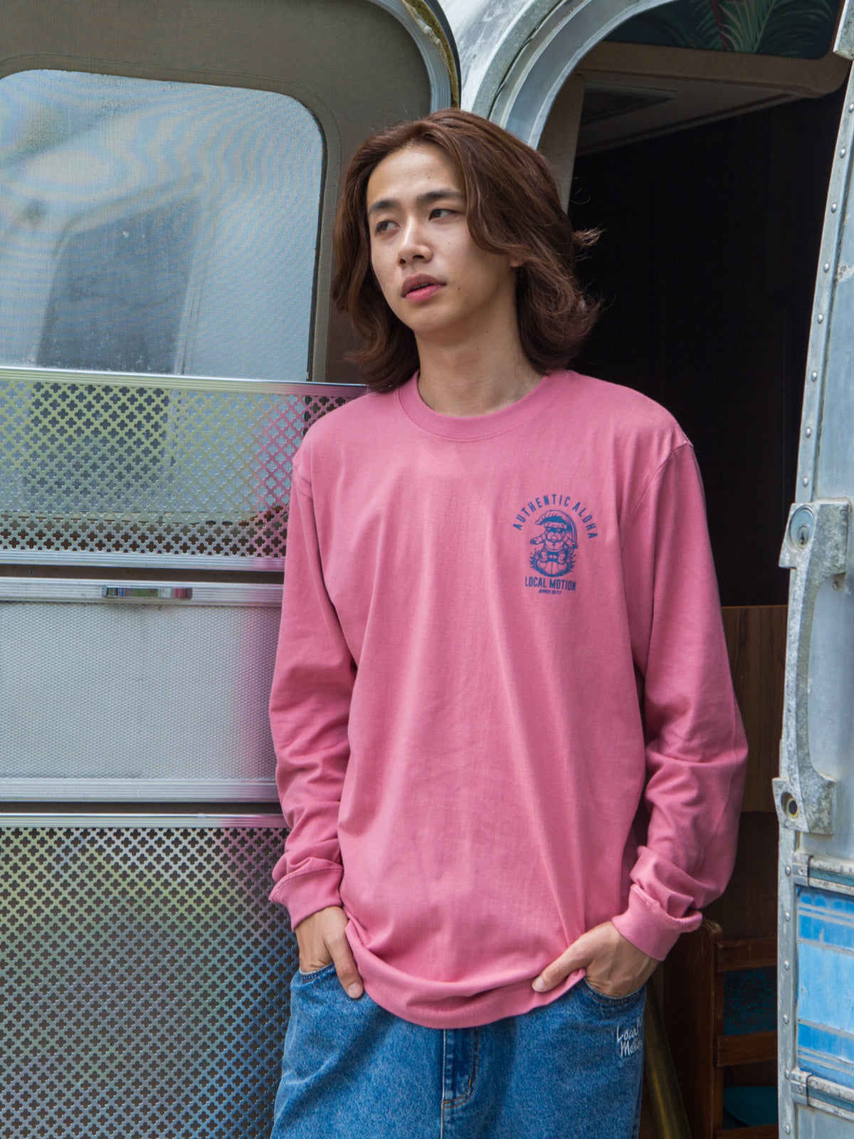 サーフドッグアーチ長袖Tシャツ -  PNK