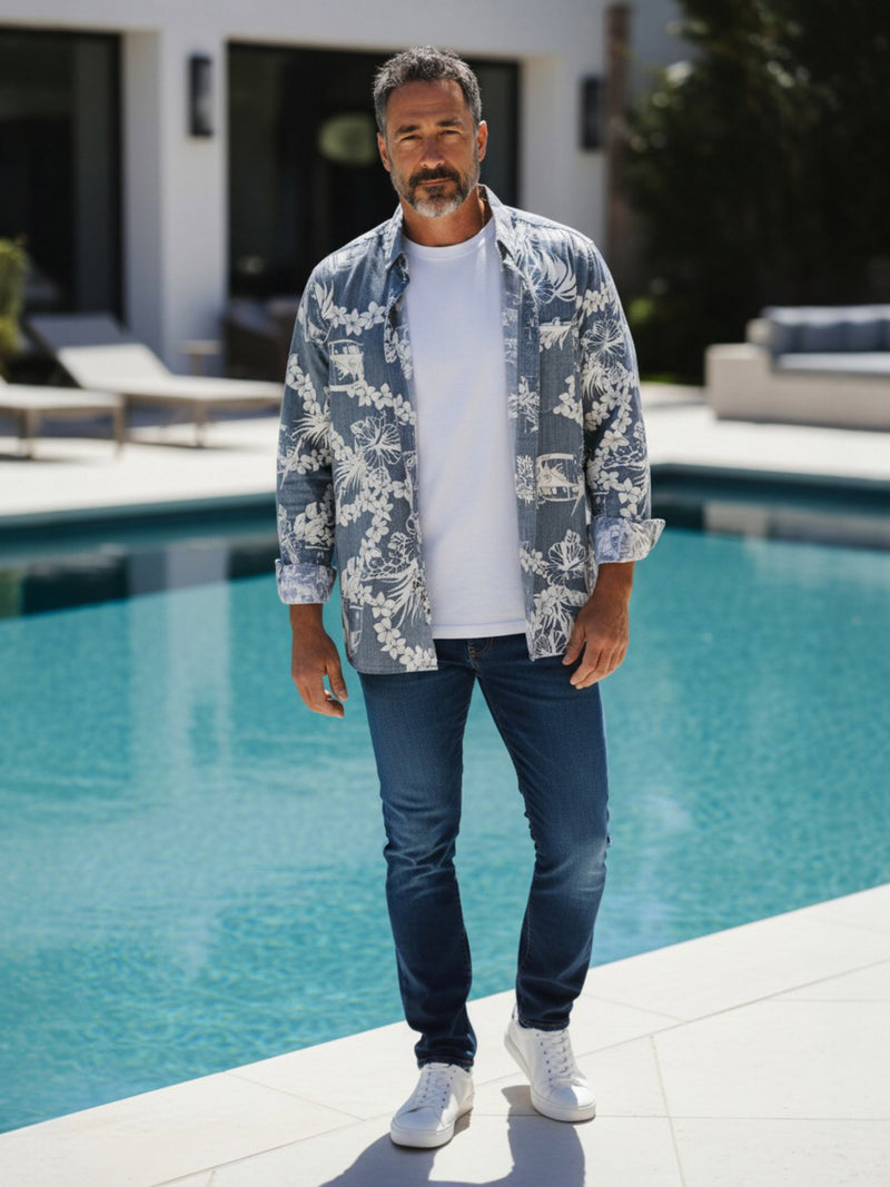 綿アロハ長袖シャツ