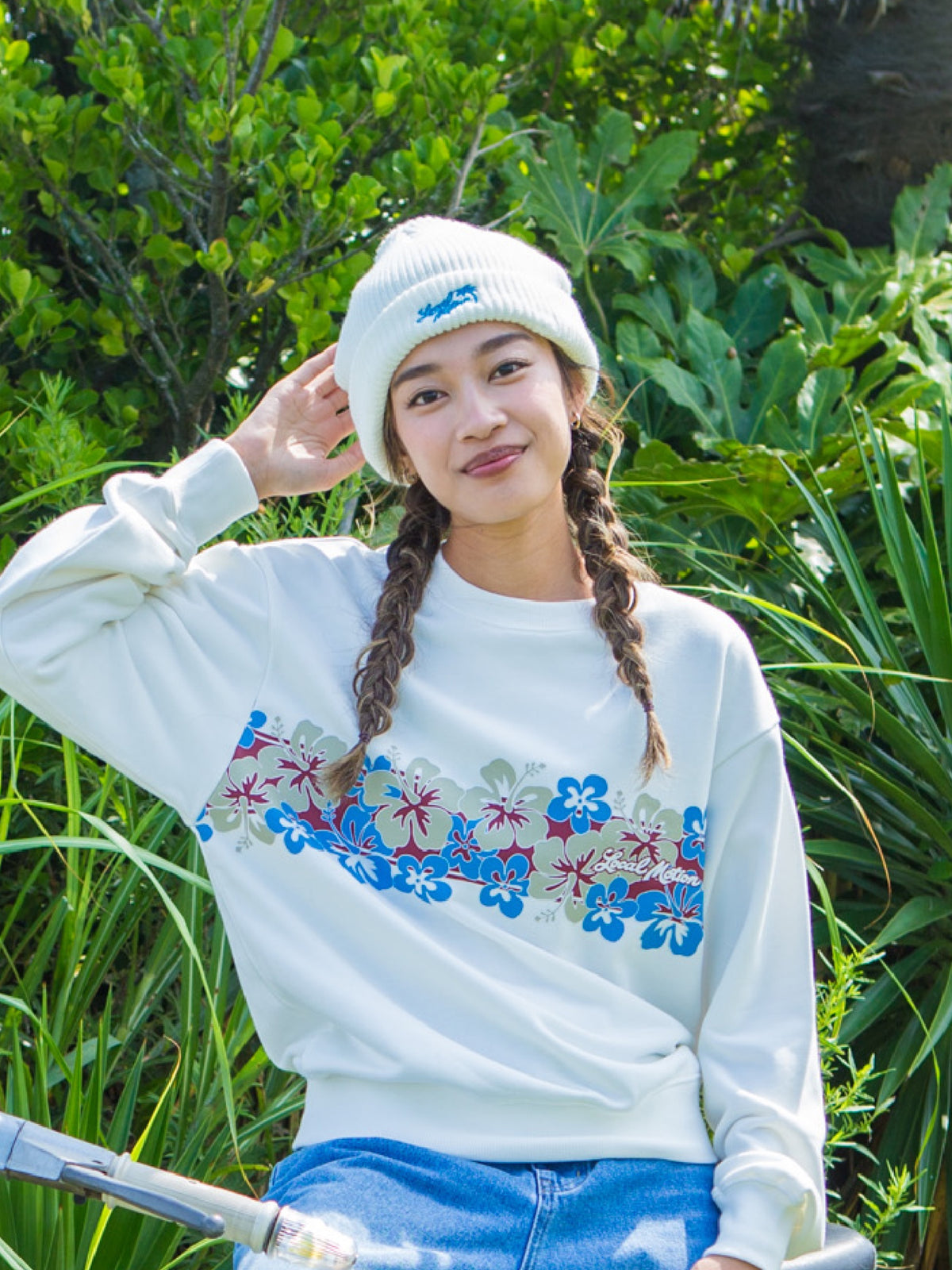 フロントバンドハイビスカスプリントスウェット - WHT