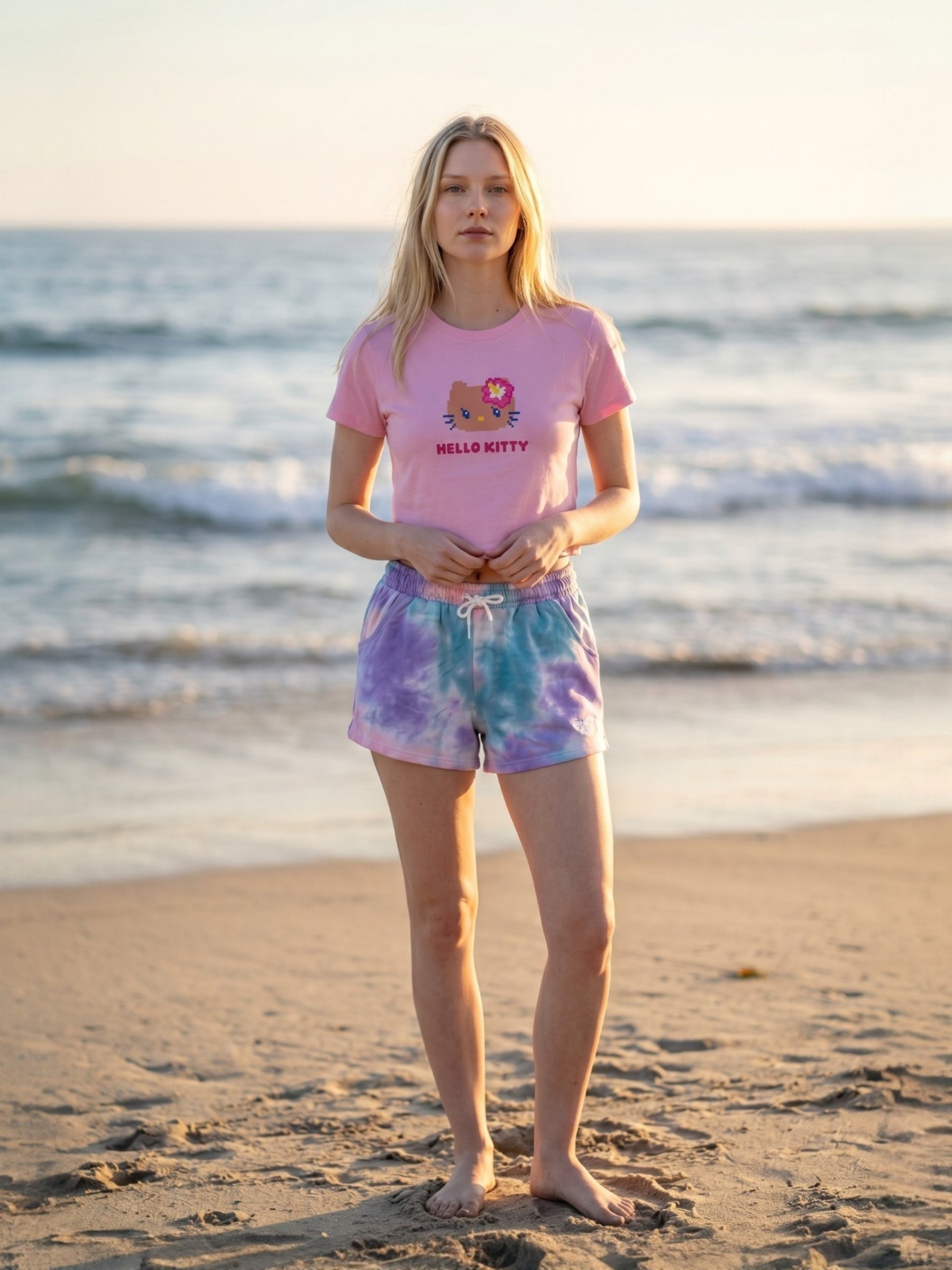 KITTY クロップドTシャツ 日焼けドット-フェイス - PK