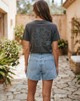 ハイビスカス刺繍スラブTシャツ - GRY