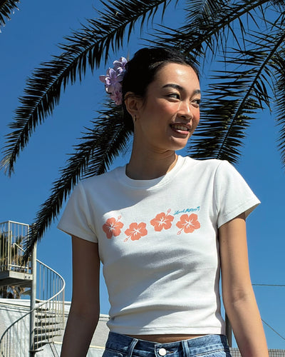 ハイビスカスプリントTシャツ - WHT