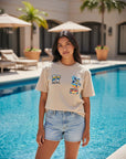 ホヌ柄切リ貼リワッペンTシャツ
