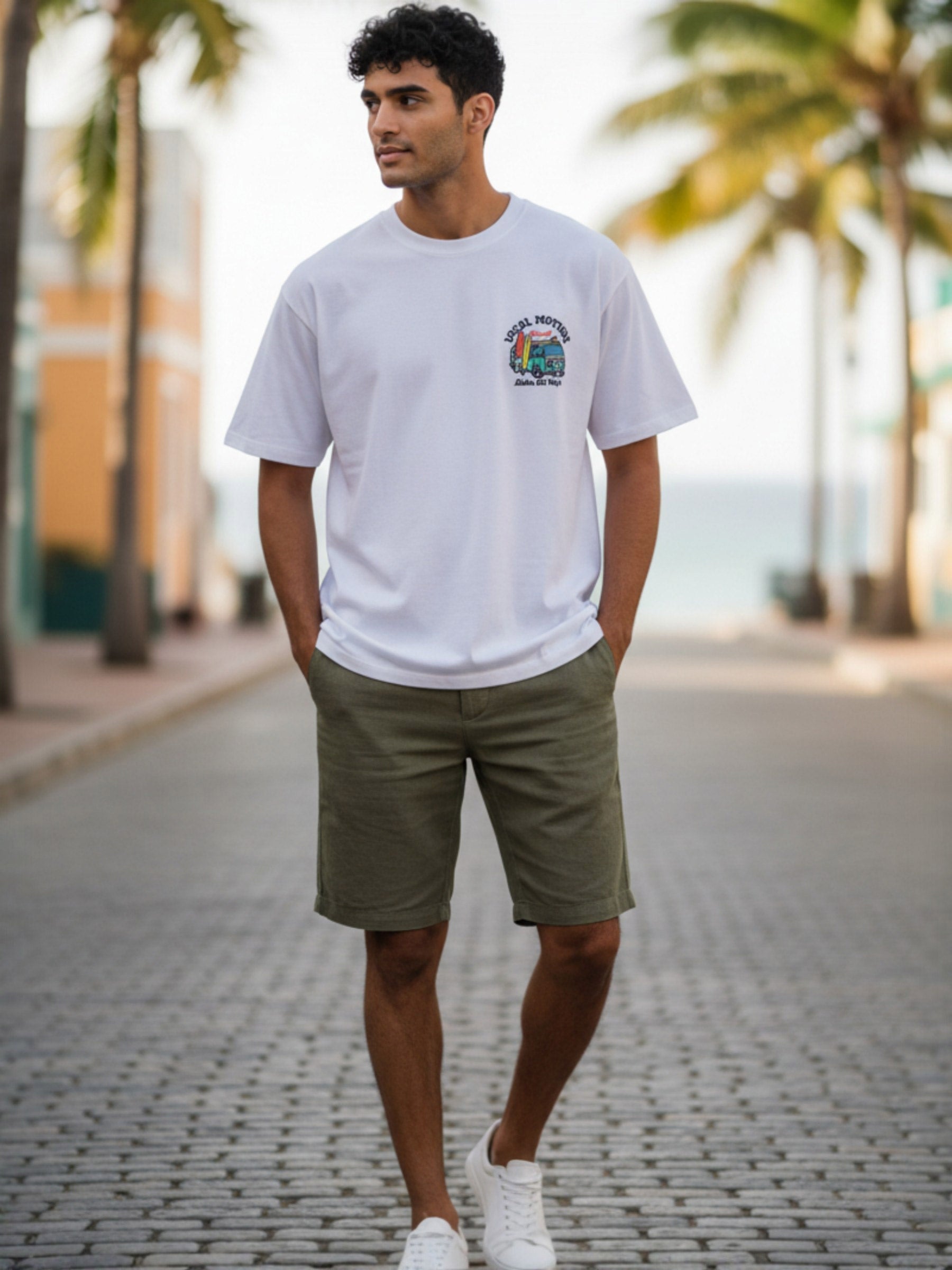 バス柄サガラ刺繍Tシャツ - WHT