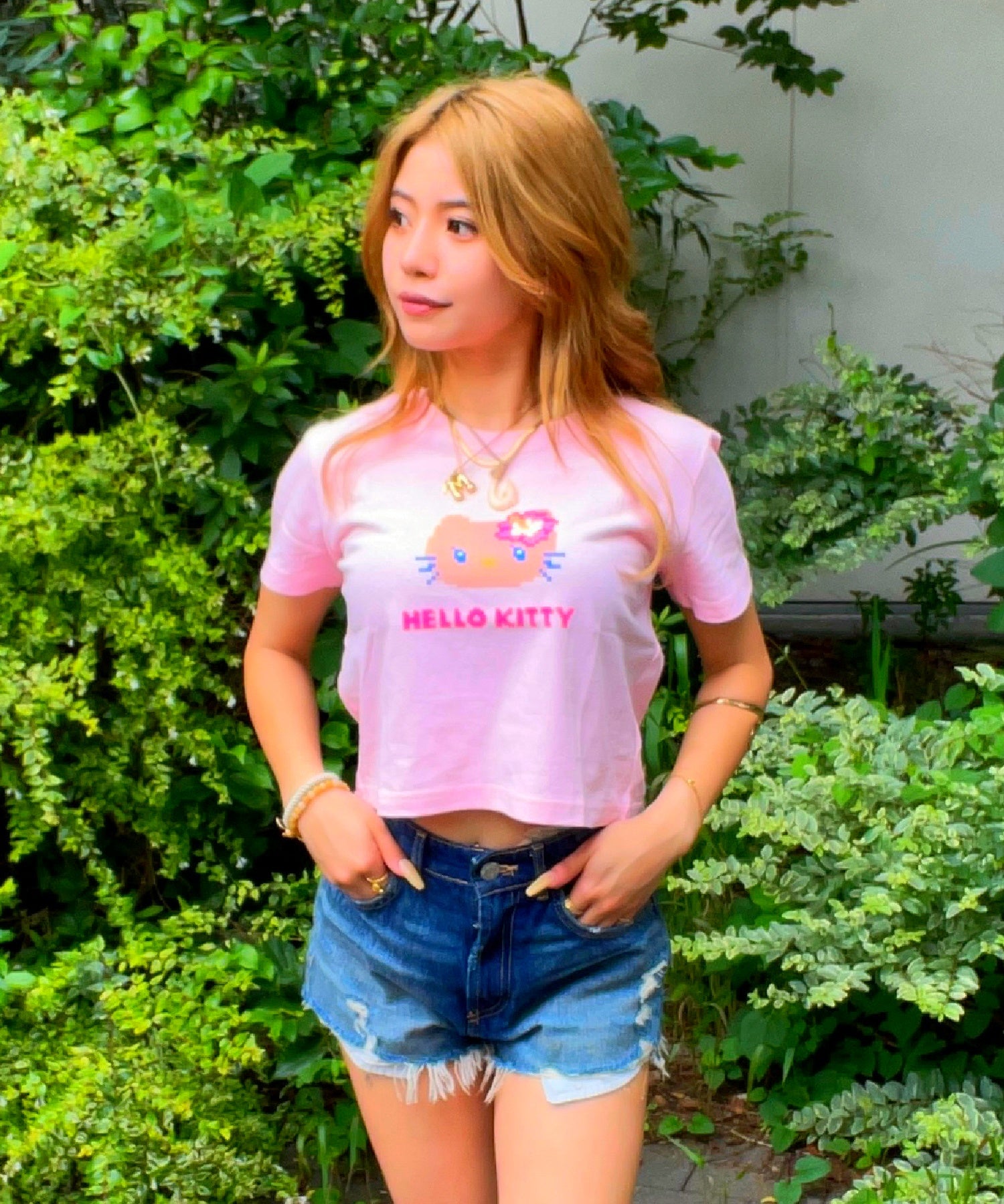 KITTY クロップドTシャツ 日焼けドット-フェイス - PK – ローカル