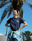 オーバルオリジナルロゴステッチTシャツ - NVY