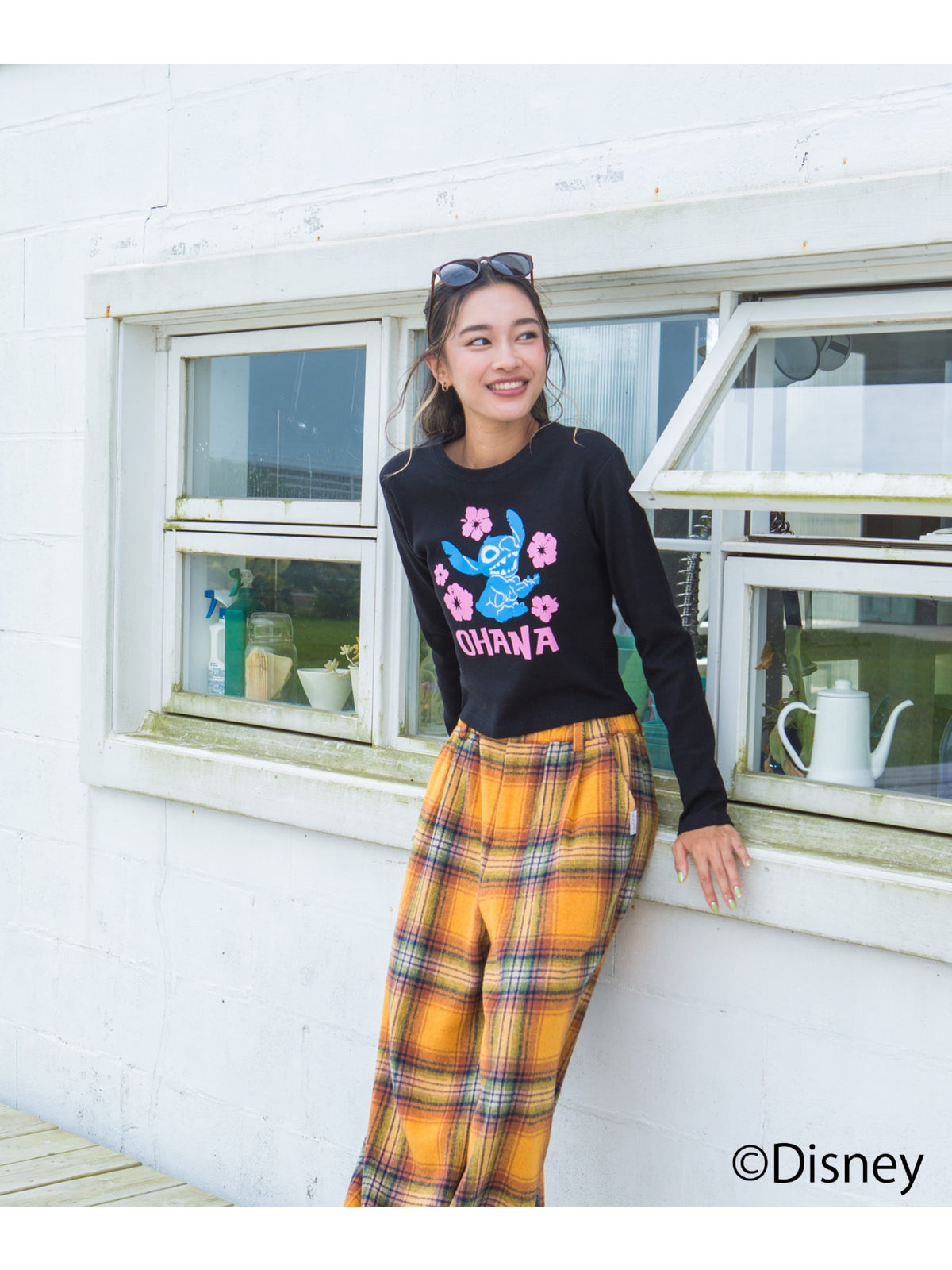 スティッチハイビスカスミニ長袖Tシャツ - BLK