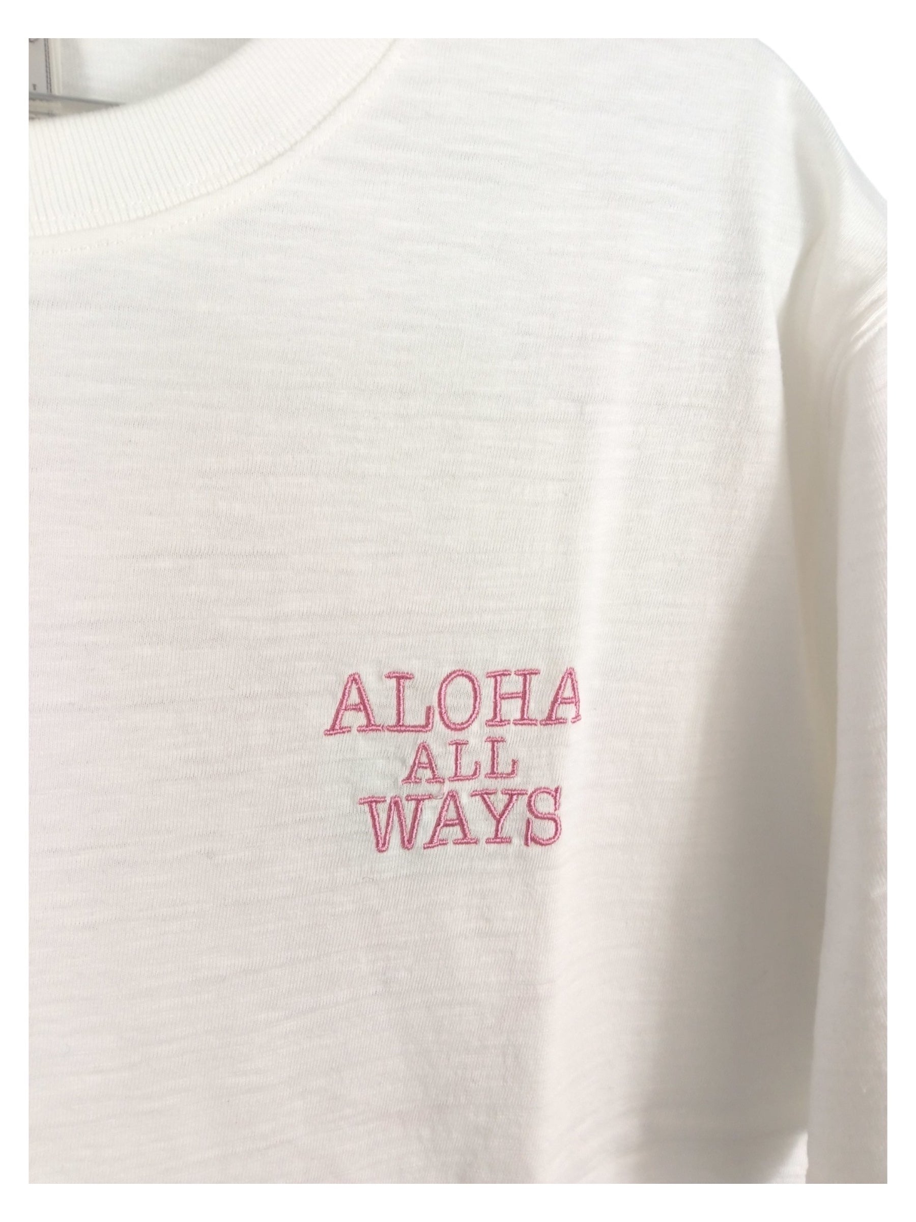 ハイビスカス刺繍スラブTシャツ - WHT