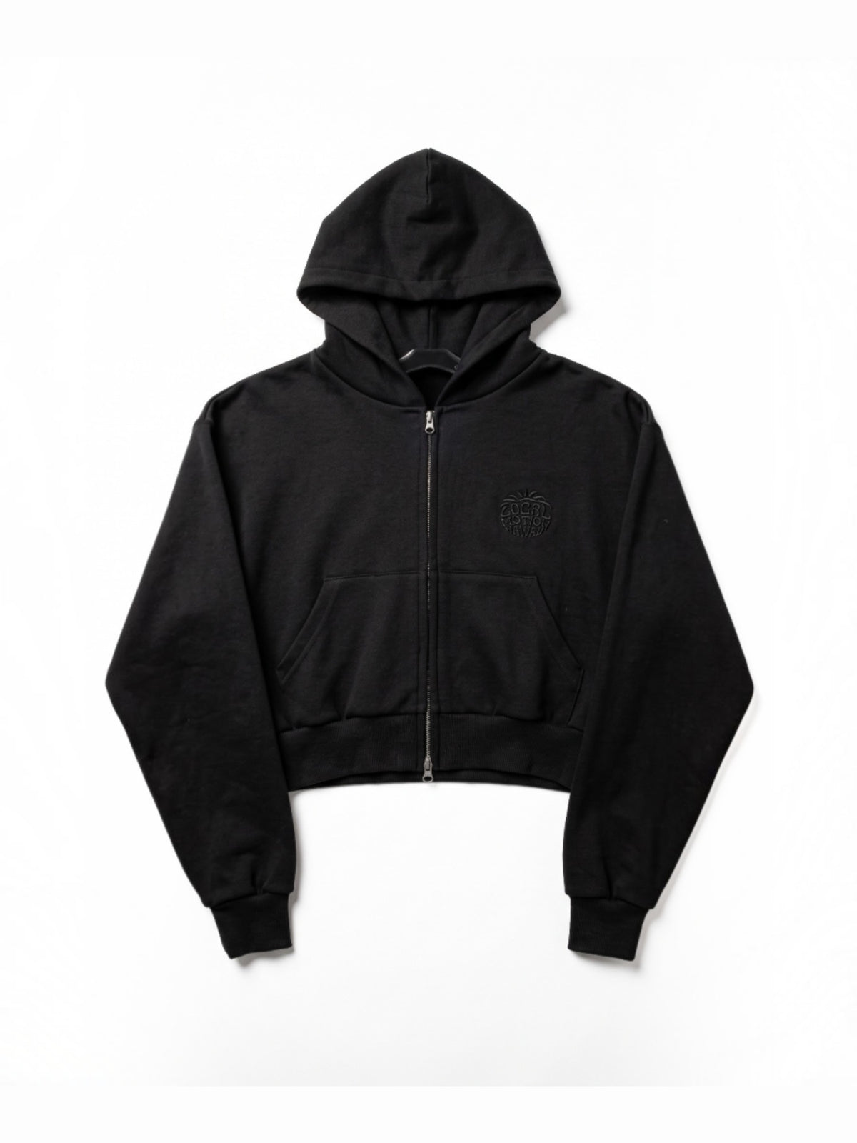 ステッチロゴクロップドジップフーディー - BLK