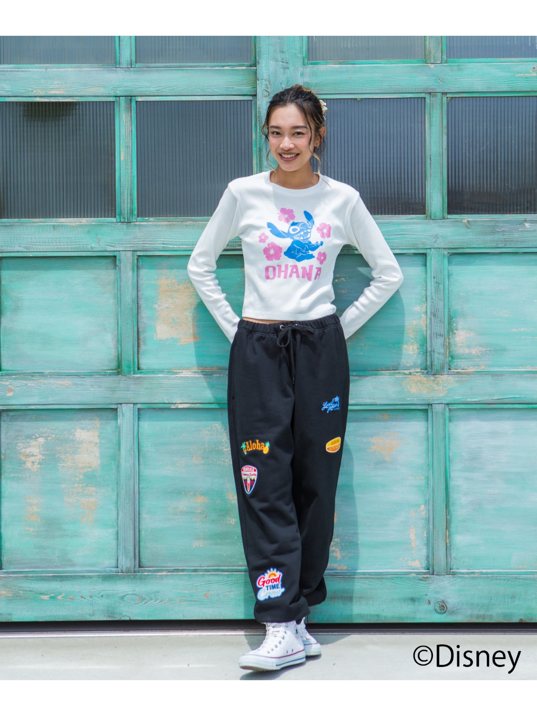 スティッチハイビスカスミニ長袖Tシャツ - WHT