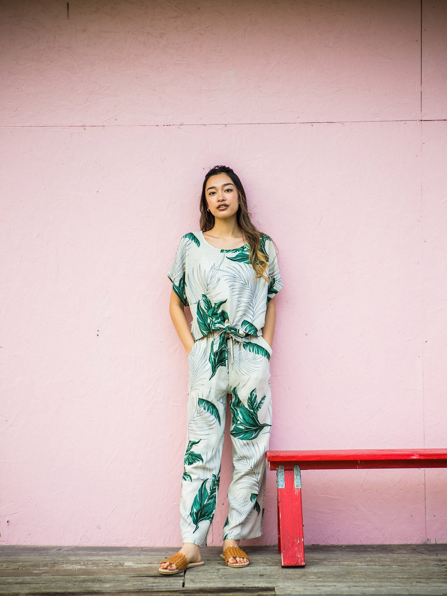 ヘンプレーヨンリボンTシャツ - GRN