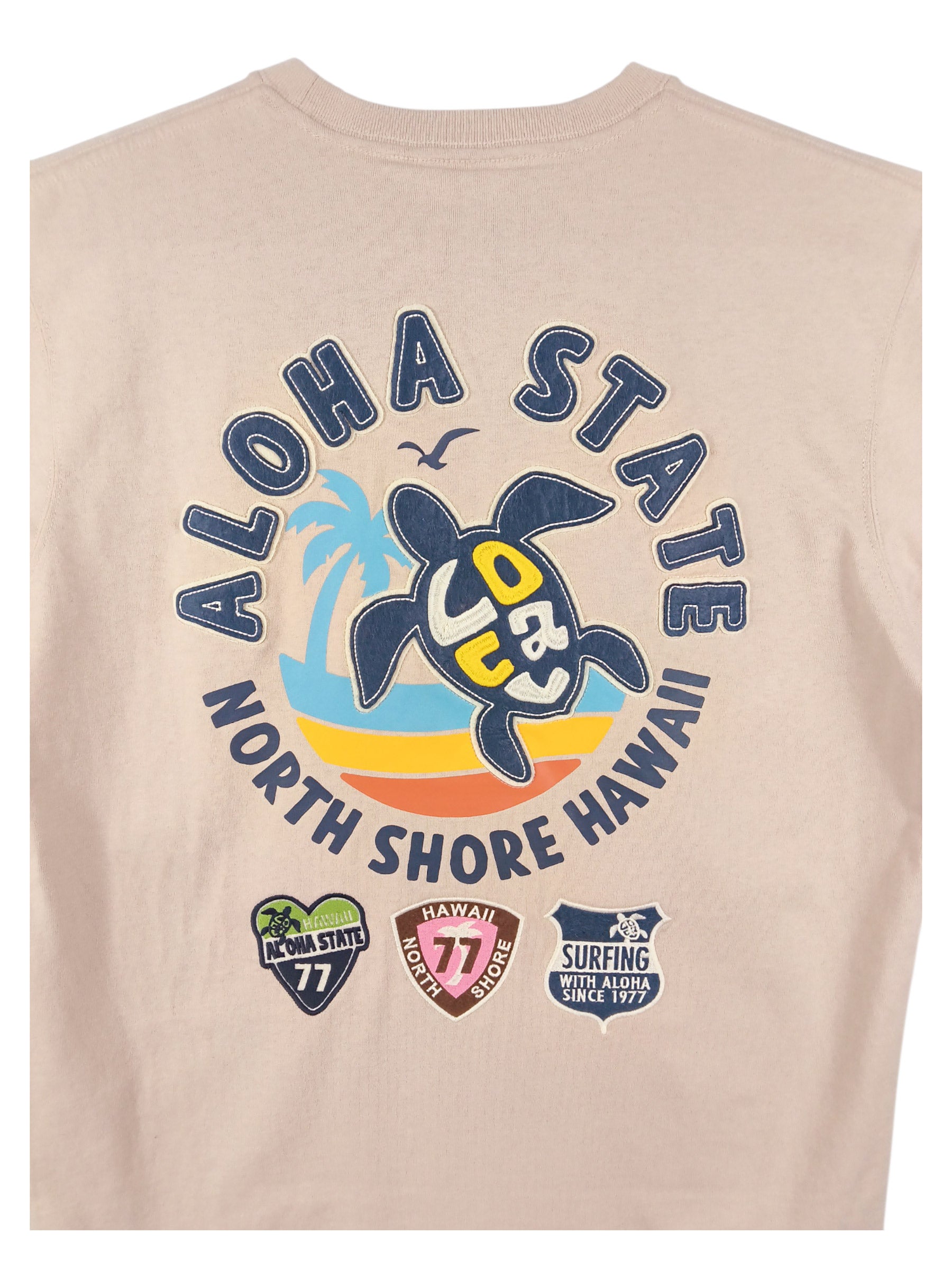 ホヌ柄切リ貼リワッペンTシャツ