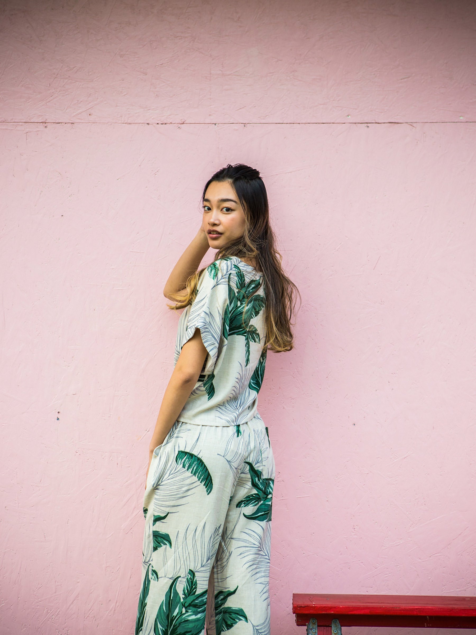 ヘンプレーヨンリボンTシャツ - GRN