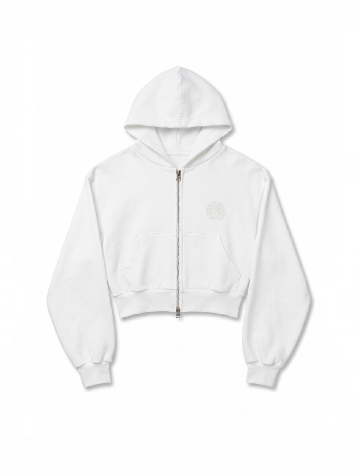 ステッチロゴクロップドジップフーディー - WHT