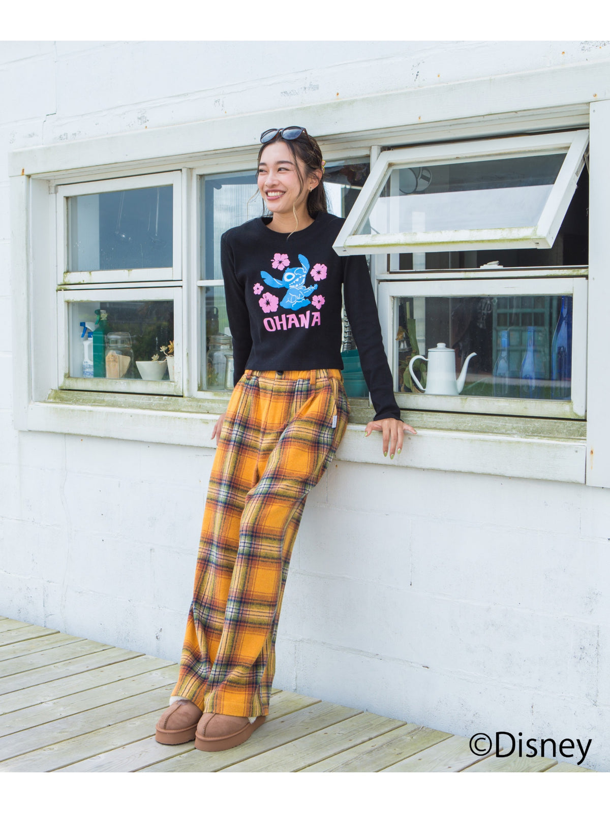 スティッチハイビスカスミニ長袖Tシャツ - BLK
