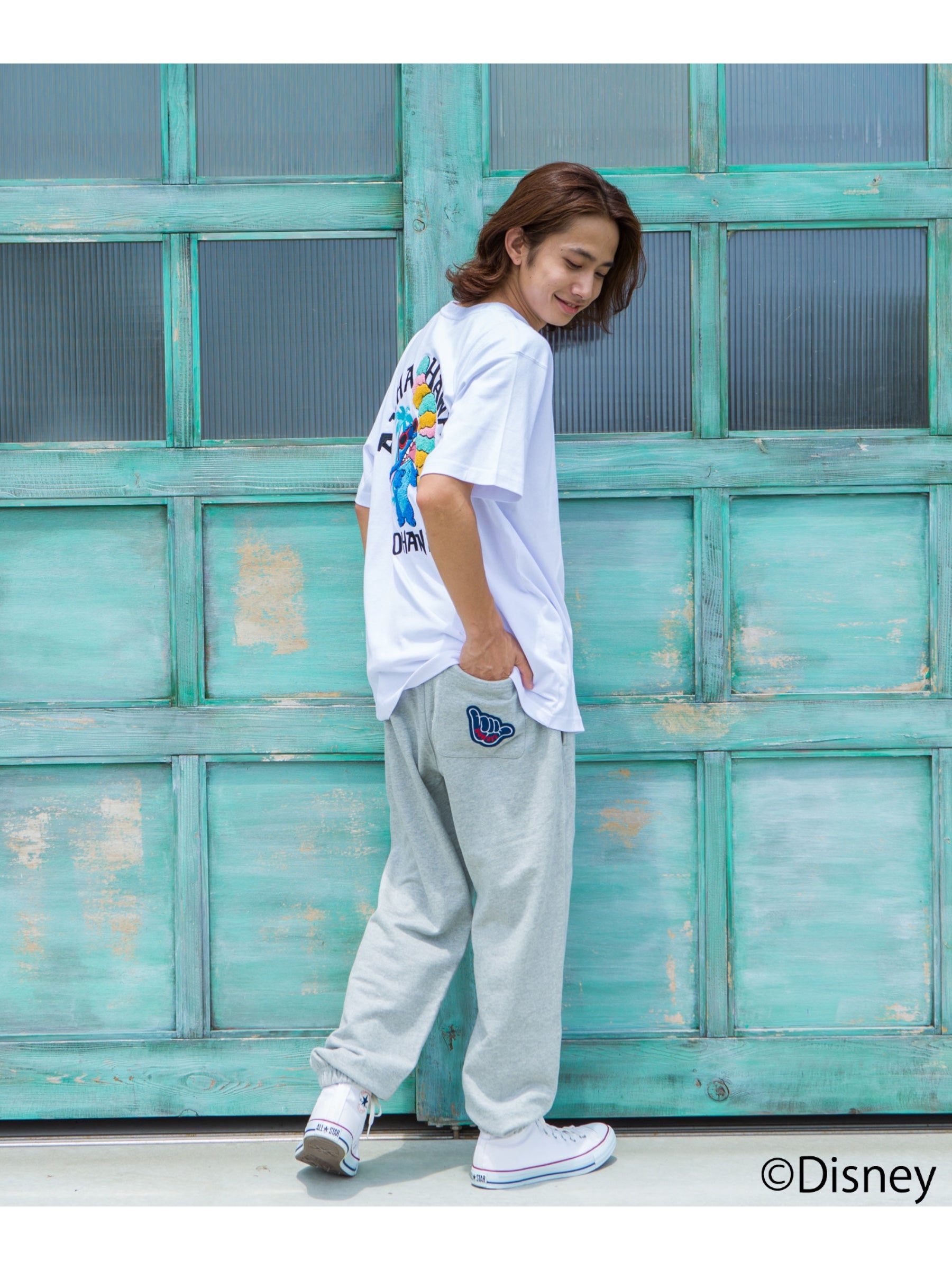 スティッチサガラ刺繍Tシャツ - WHT