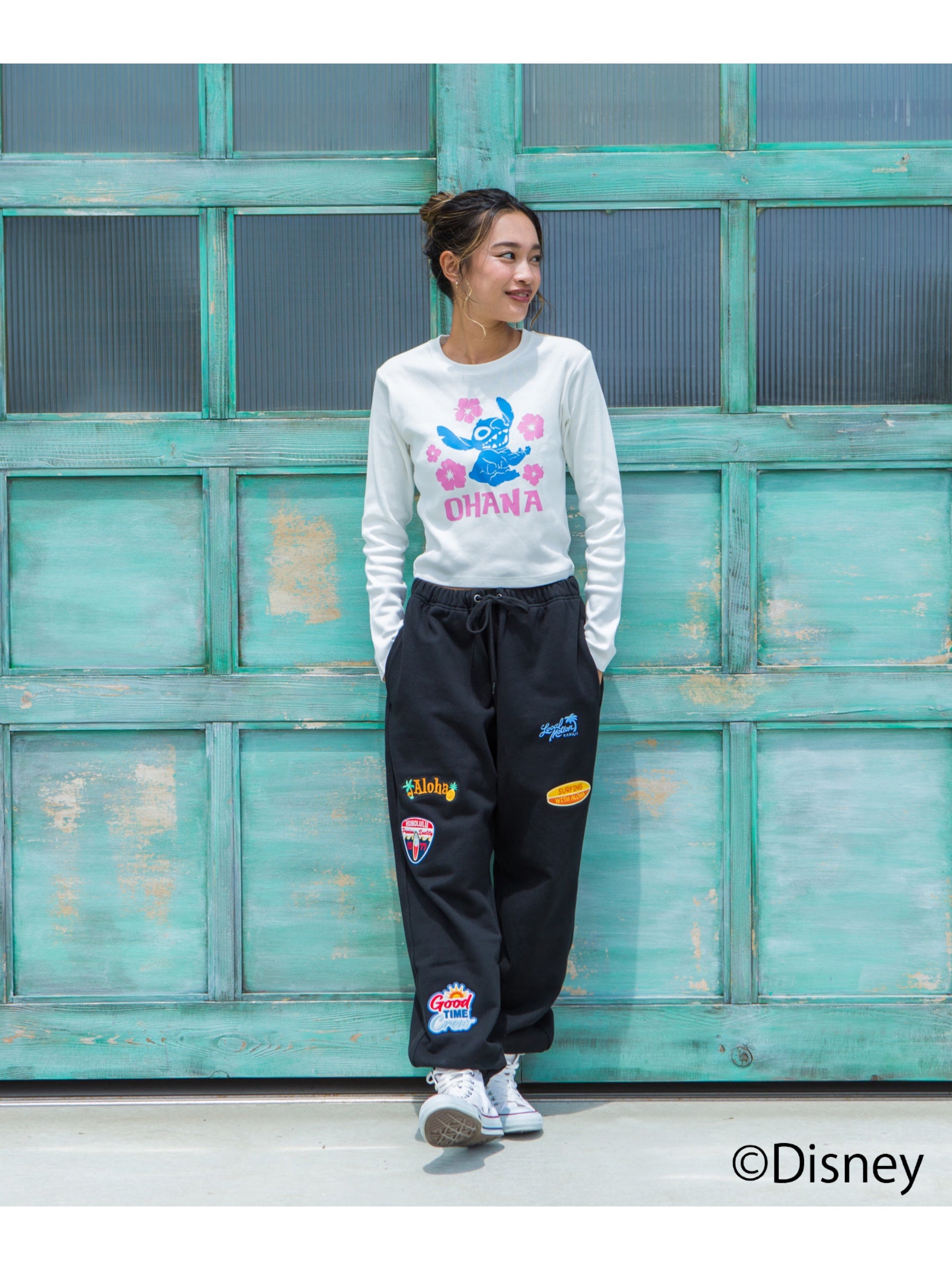 スティッチハイビスカスミニ長袖Tシャツ - WHT