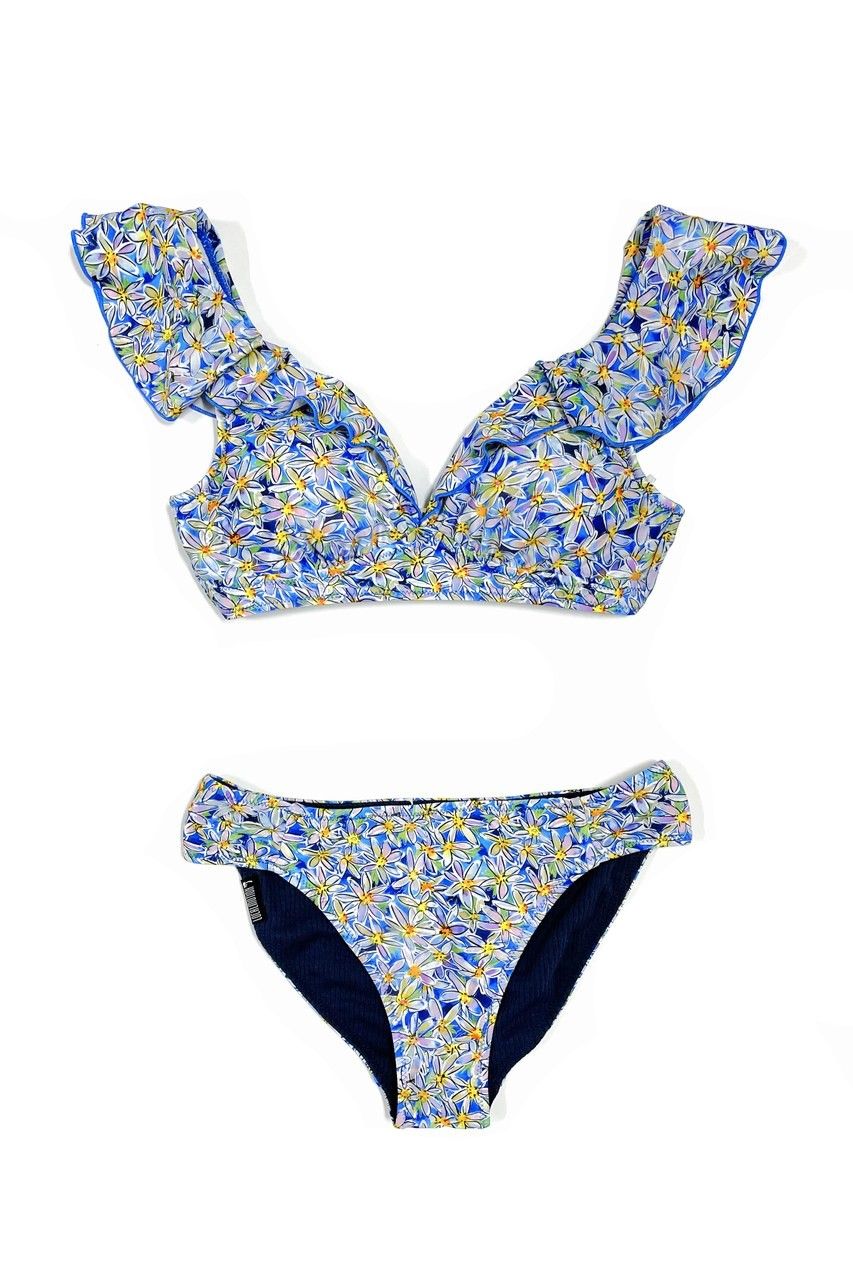 DAISIES SHOULDER FRILL BIKINI TOP