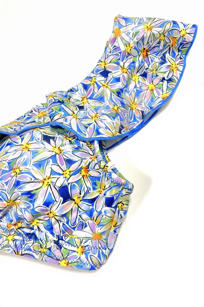 DAISIES SHOULDER FRILL BIKINI TOP
