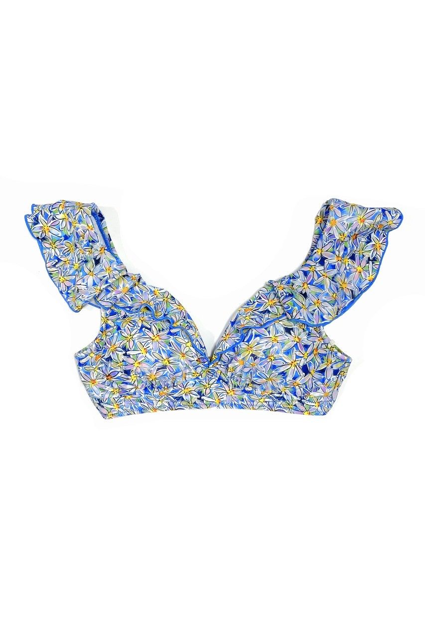 DAISIES SHOULDER FRILL BIKINI TOP